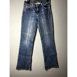 Vtg Bebe Jeans Womens Size 32 Mid Rise Flare Seamed Sandblast Wash Y2K USA Retro